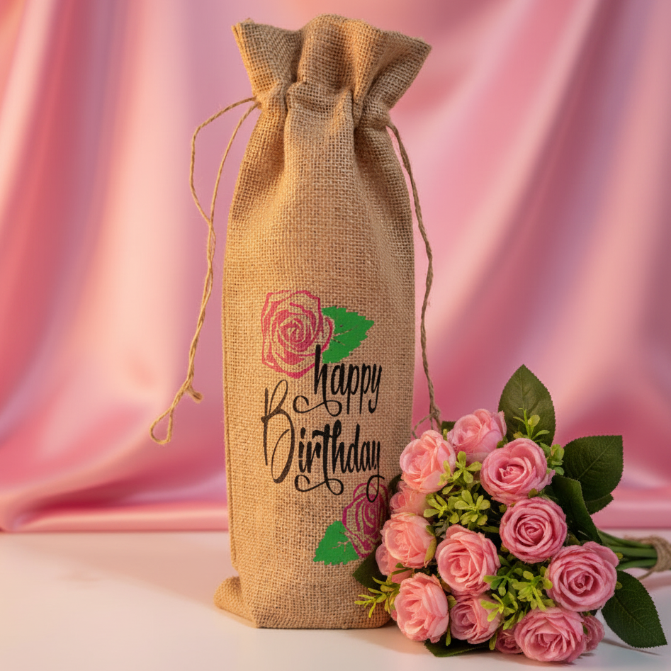 Wine bag - Happy Birthday, Roses