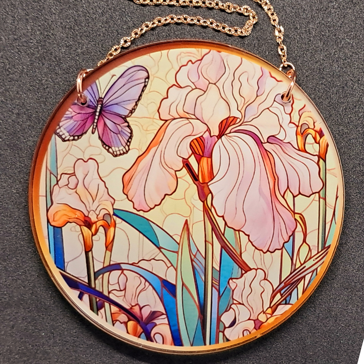 Stained glass hanging - Pink iris