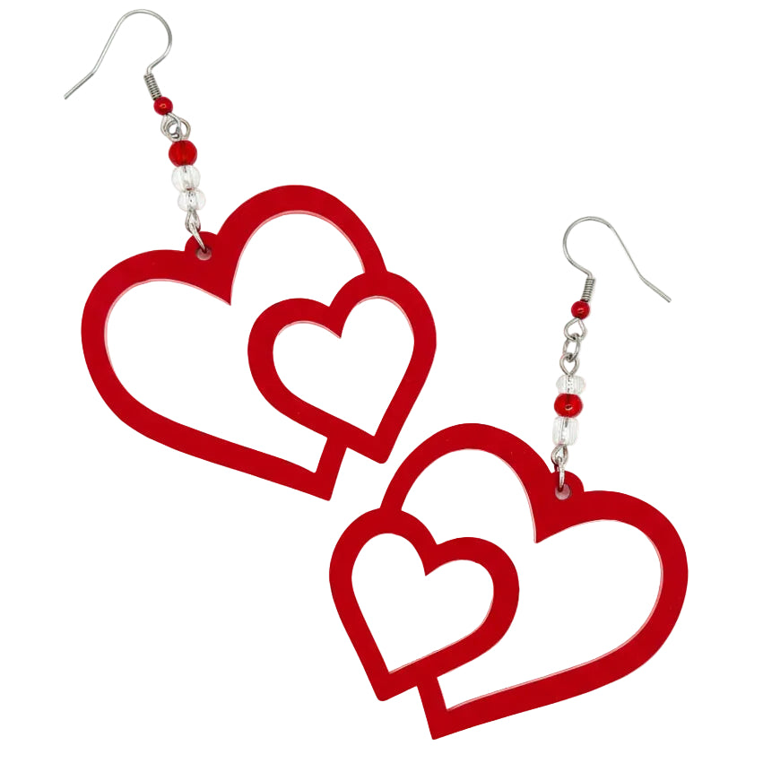Earrings - Double Love (red)