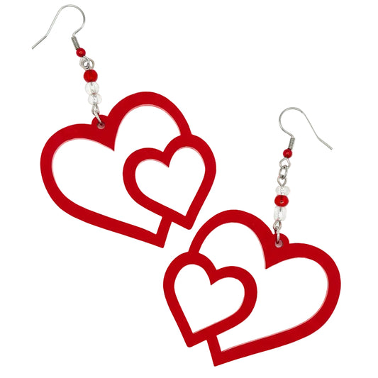 Earrings - Double Love (red)