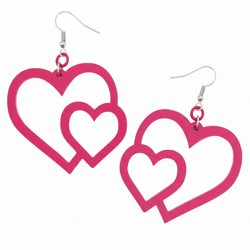 Earrings - Double Love (pink)