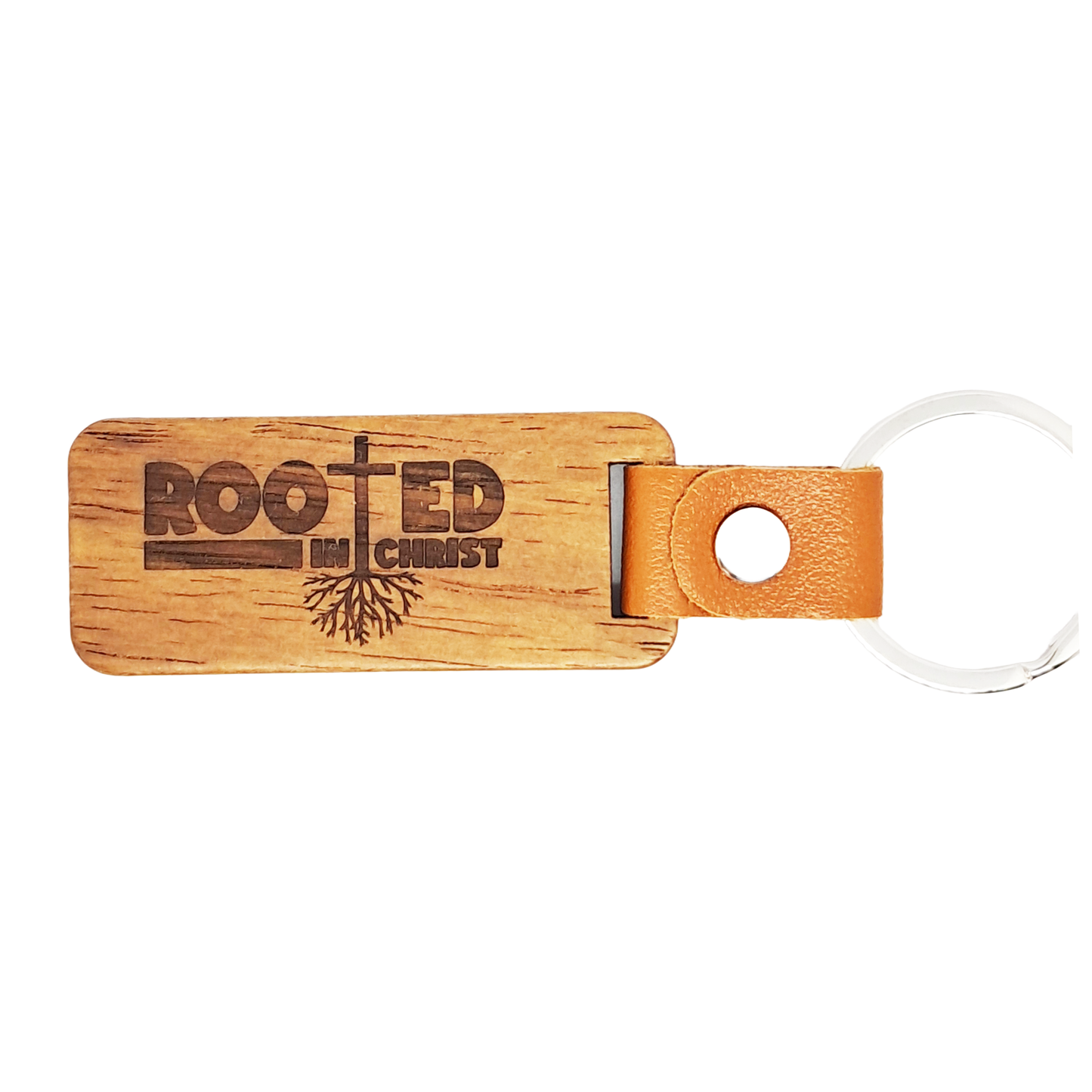 Wood & leatherette keyring