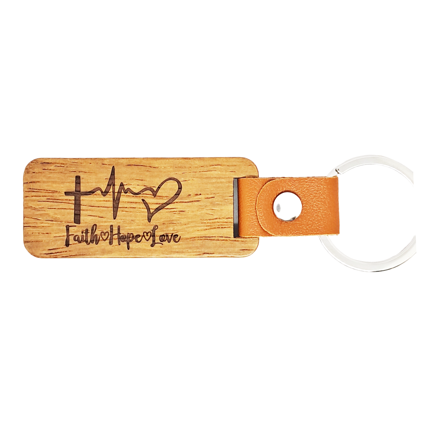 Wood & leatherette keyring