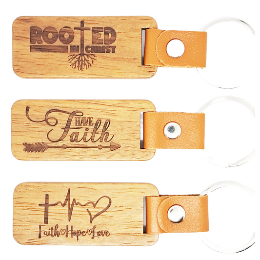 Wood & leatherette keyring