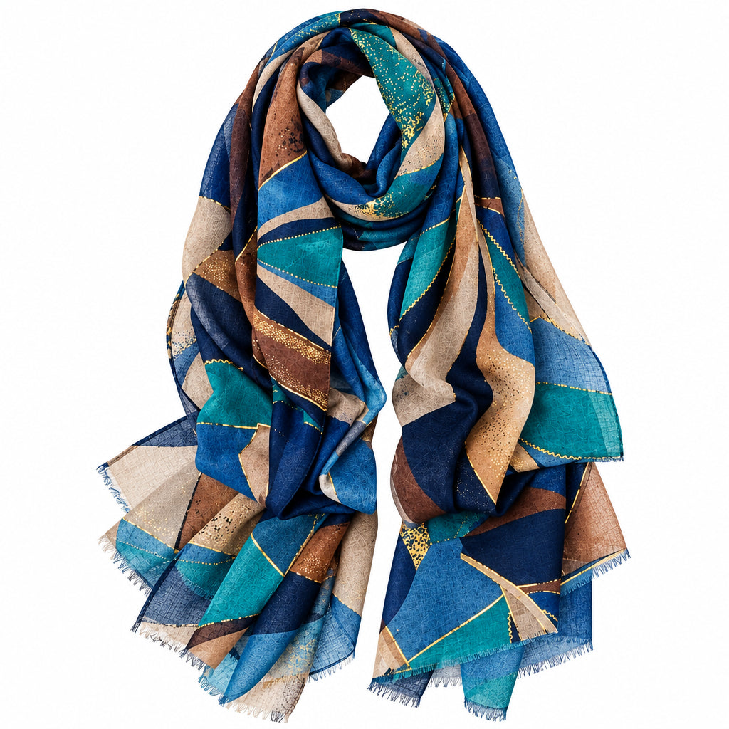 Cotton Road Scarf - Gold Embossed Leaves