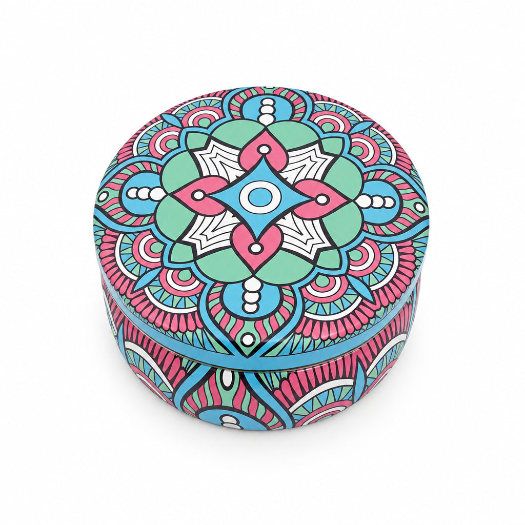 Tin - Decorated Round - 6cm Diameter x 5cm Deep