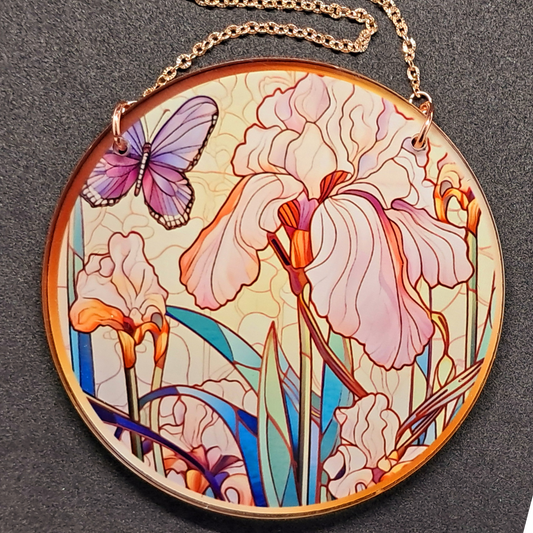 Stained glass hanging - Pink iris